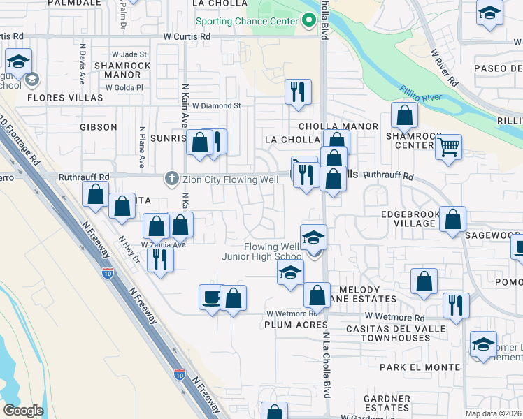 map of restaurants, bars, coffee shops, grocery stores, and more near 2375 West Wave Hill Court in Tucson