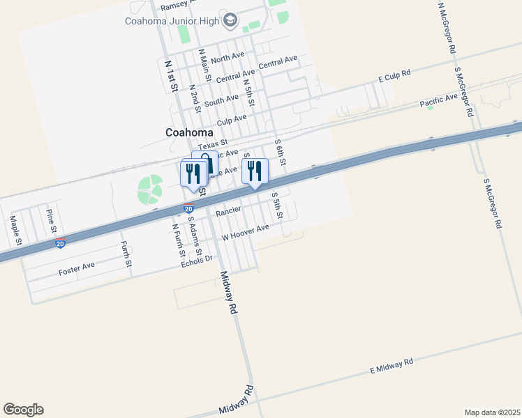 map of restaurants, bars, coffee shops, grocery stores, and more near 409 South Main Street in Coahoma
