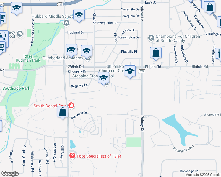 map of restaurants, bars, coffee shops, grocery stores, and more near 5133 Avenham Court in Tyler