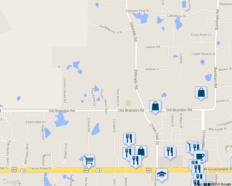 map of restaurants, bars, coffee shops, grocery stores, and more near 5424 Old Brandon Road in Pearl