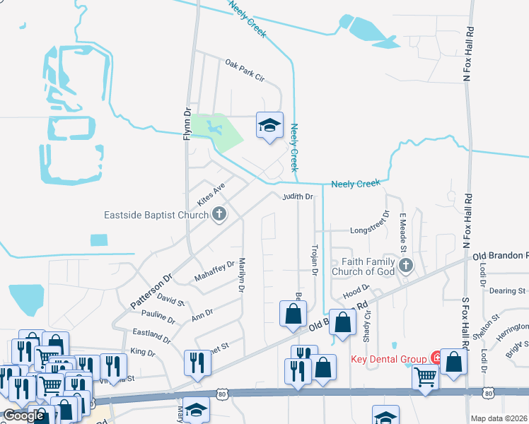 map of restaurants, bars, coffee shops, grocery stores, and more near 3537 Patterson Drive in Pearl