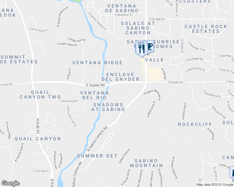 map of restaurants, bars, coffee shops, grocery stores, and more near 4730 North Scenic Mountain Drive in Tucson