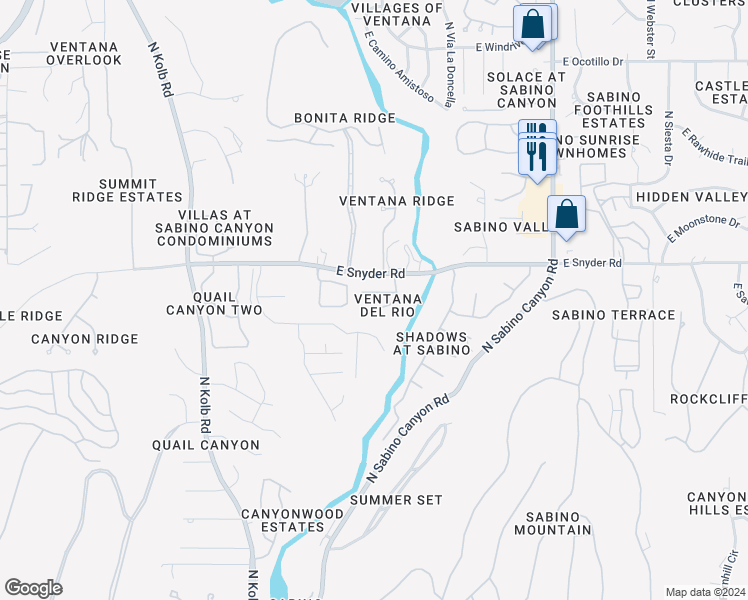 map of restaurants, bars, coffee shops, grocery stores, and more near 7540 East Placita Ventana Hayes in Tucson