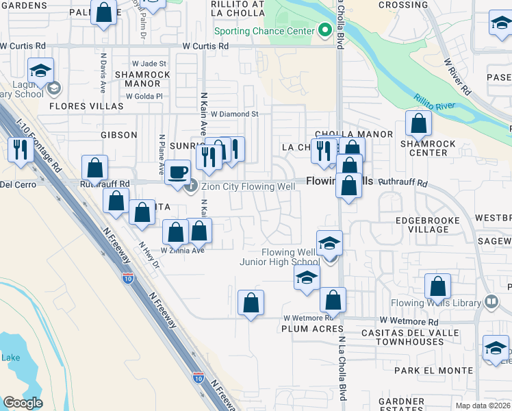 map of restaurants, bars, coffee shops, grocery stores, and more near 4801 North Fellows Avenue in Tucson