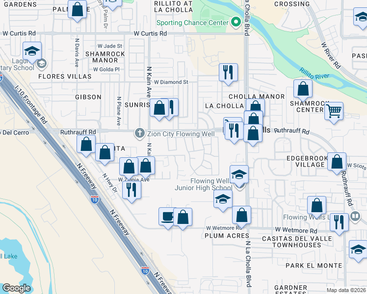 map of restaurants, bars, coffee shops, grocery stores, and more near 4801 North Fellows Avenue in Tucson