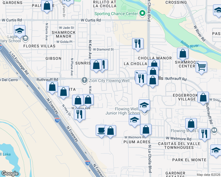 map of restaurants, bars, coffee shops, grocery stores, and more near 4801 North Fellows Avenue in Tucson