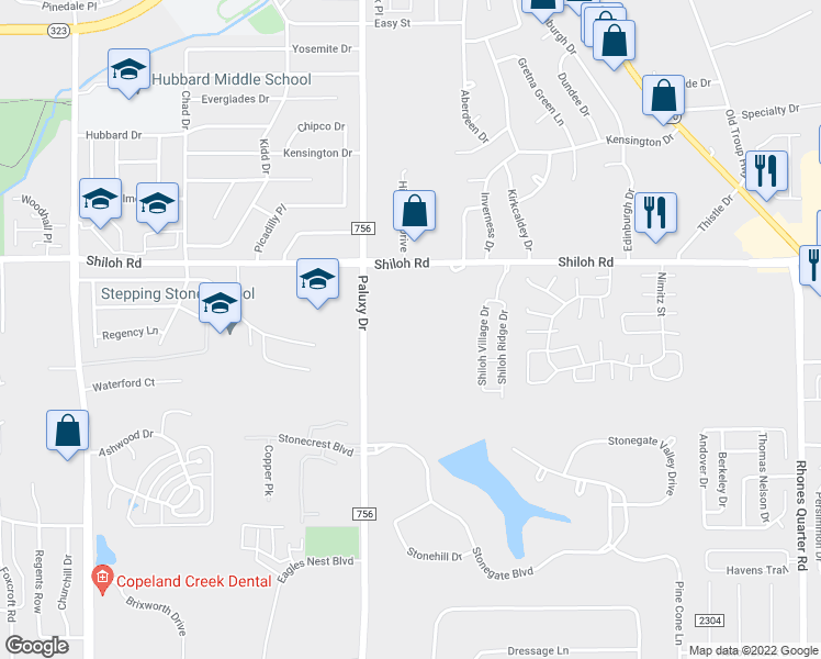 map of restaurants, bars, coffee shops, grocery stores, and more near 1909 Shiloh Road in Tyler
