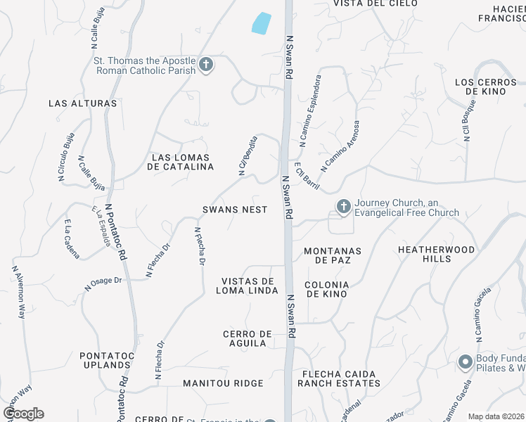 map of restaurants, bars, coffee shops, grocery stores, and more near 4621 East Swans Nest Road in Tucson