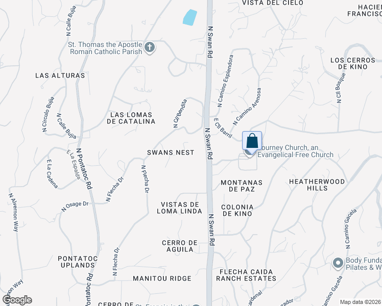map of restaurants, bars, coffee shops, grocery stores, and more near 4621 East Swans Nest Road in Tucson