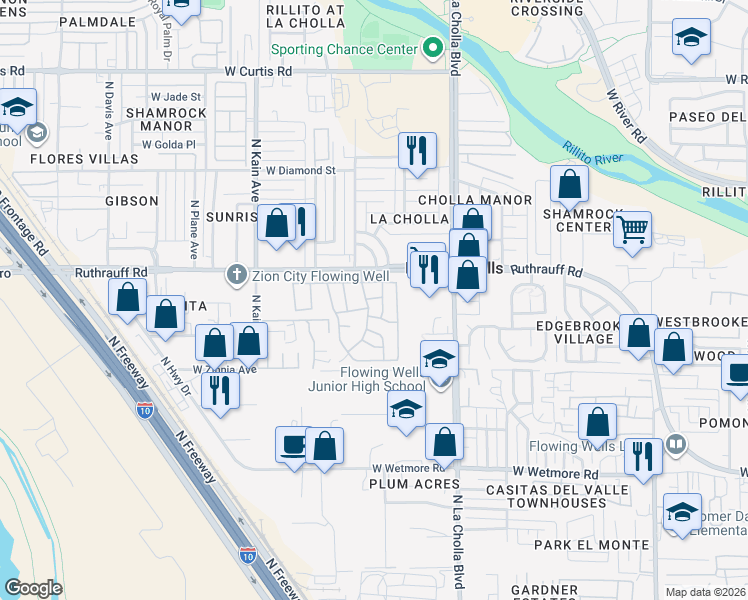 map of restaurants, bars, coffee shops, grocery stores, and more near Marco in Tucson