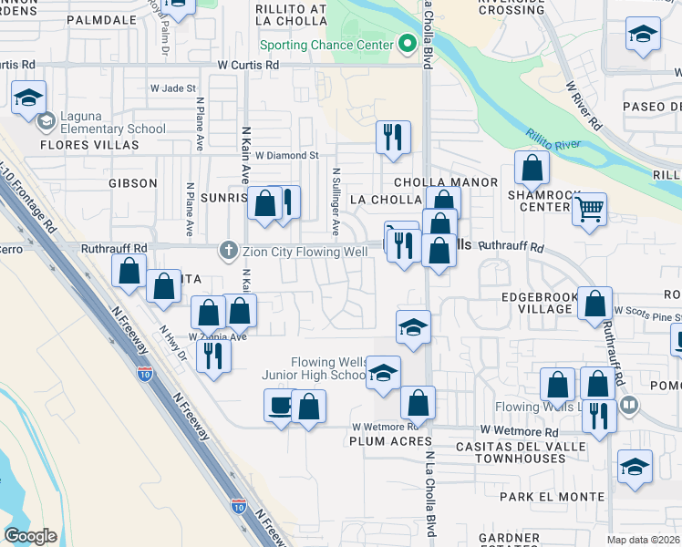 map of restaurants, bars, coffee shops, grocery stores, and more near 2305 West Ruthrauff Road in Tucson