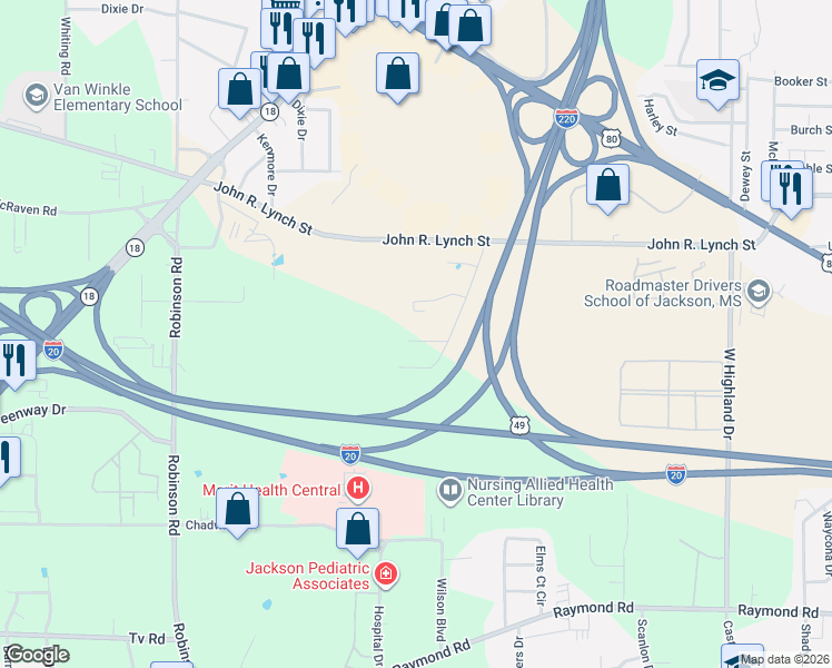 map of restaurants, bars, coffee shops, grocery stores, and more near 4023 Fernley St in Jackson