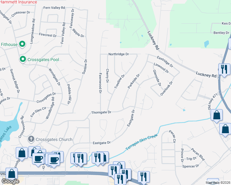 map of restaurants, bars, coffee shops, grocery stores, and more near 604 Treeline Drive in Brandon