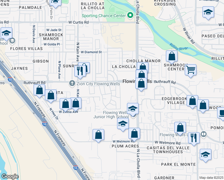 map of restaurants, bars, coffee shops, grocery stores, and more near Marco in Tucson