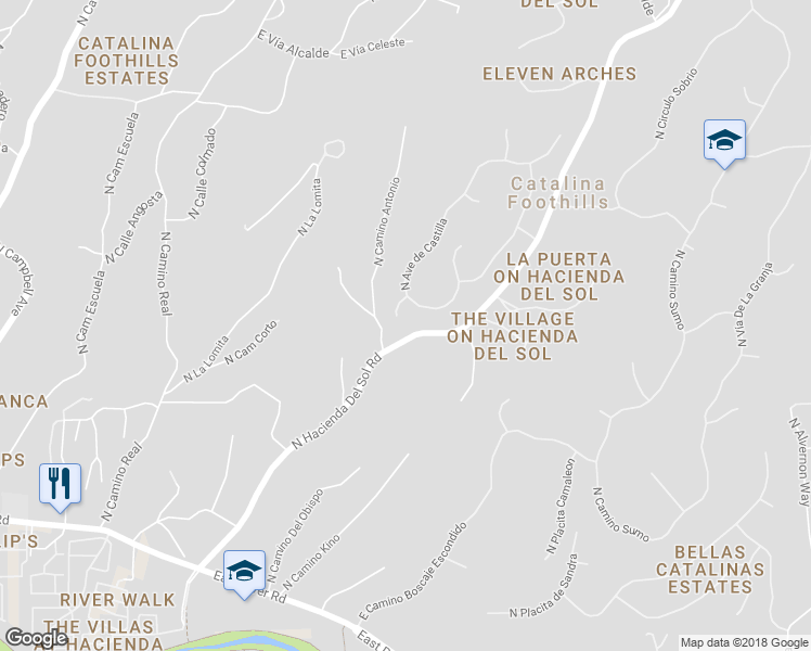 map of restaurants, bars, coffee shops, grocery stores, and more near 3178 Corte De Andalucia in Tucson