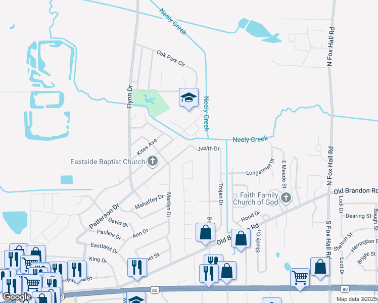 map of restaurants, bars, coffee shops, grocery stores, and more near 3537 Patterson Drive in Pearl