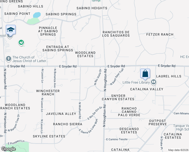 map of restaurants, bars, coffee shops, grocery stores, and more near 4721 North Rio Vista Drive in Tucson