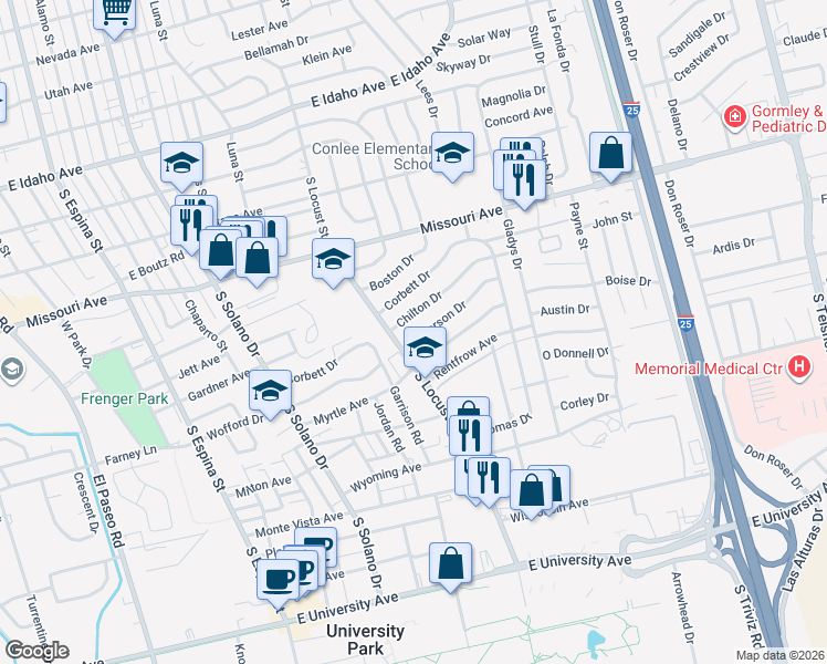 map of restaurants, bars, coffee shops, grocery stores, and more near 1800 Chilton Drive in Las Cruces
