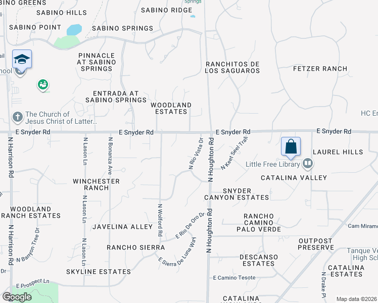 map of restaurants, bars, coffee shops, grocery stores, and more near 4721 North Rio Vista Drive in Tucson