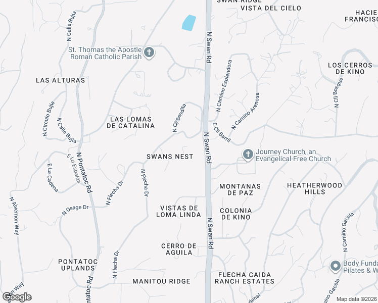 map of restaurants, bars, coffee shops, grocery stores, and more near 4621 East Swans Nest Road in Tucson