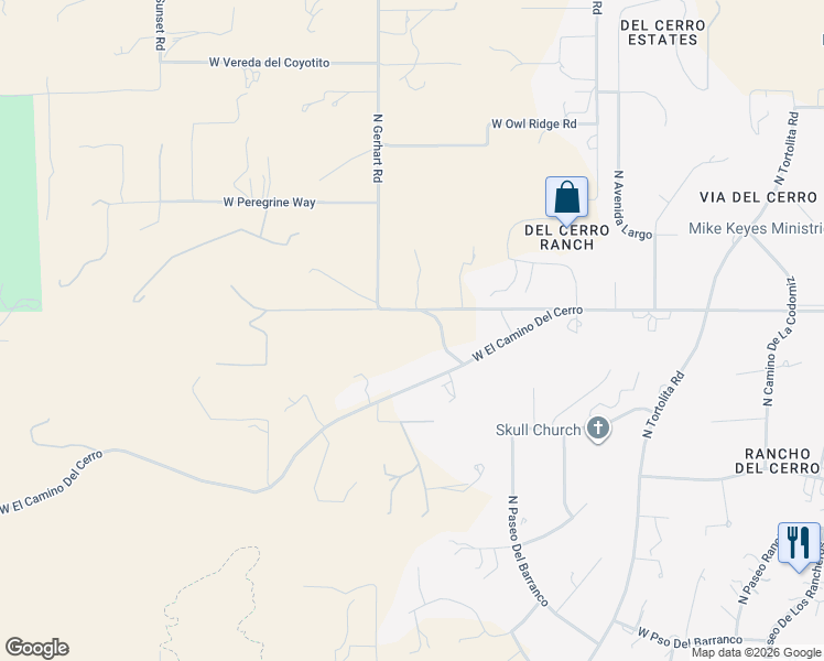 map of restaurants, bars, coffee shops, grocery stores, and more near 4741 North Gerhart Road in Tucson