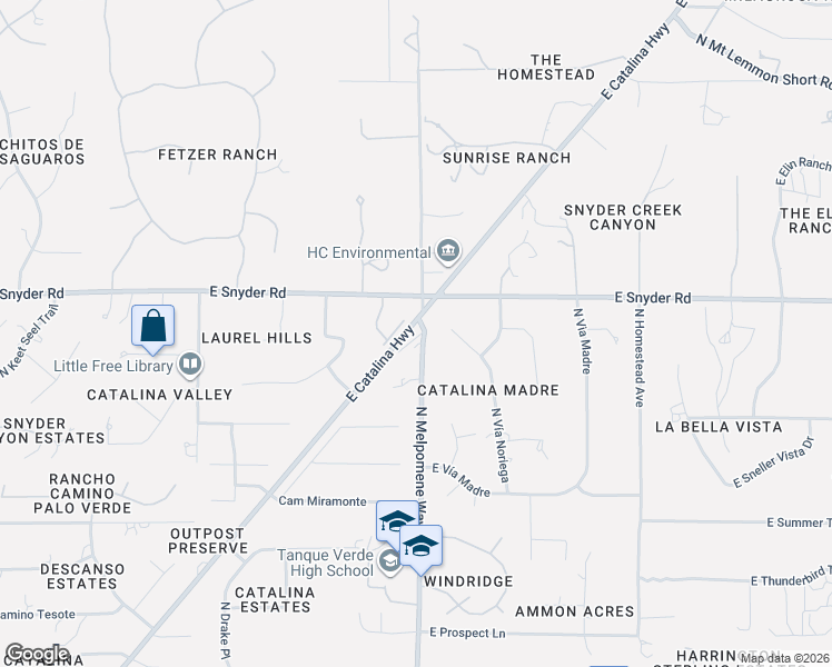 map of restaurants, bars, coffee shops, grocery stores, and more near 11049 East Carved Tree Court in Tucson