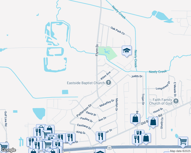 map of restaurants, bars, coffee shops, grocery stores, and more near 3545 Flynn Drive in Pearl