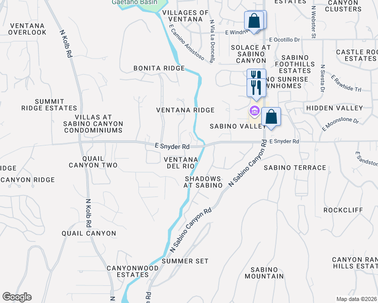 map of restaurants, bars, coffee shops, grocery stores, and more near 4754 North Placita Ventana del Rio in Tucson