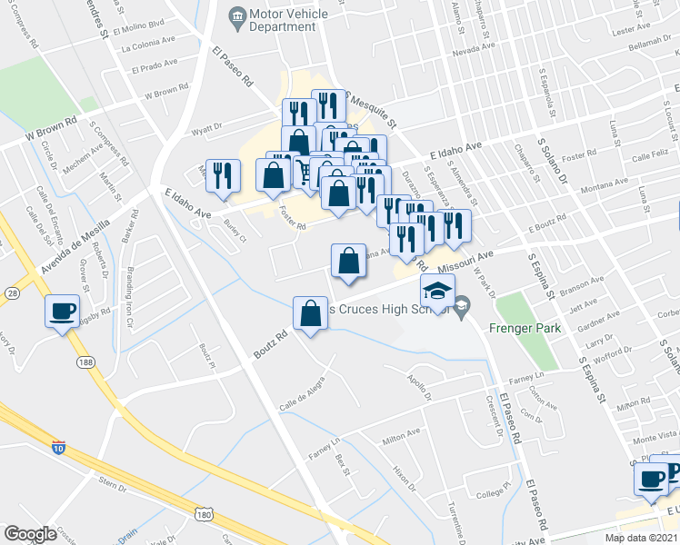 map of restaurants, bars, coffee shops, grocery stores, and more near 810 Montana Avenue in Las Cruces