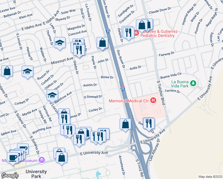 map of restaurants, bars, coffee shops, grocery stores, and more near Wyoming Ave in Las Cruces