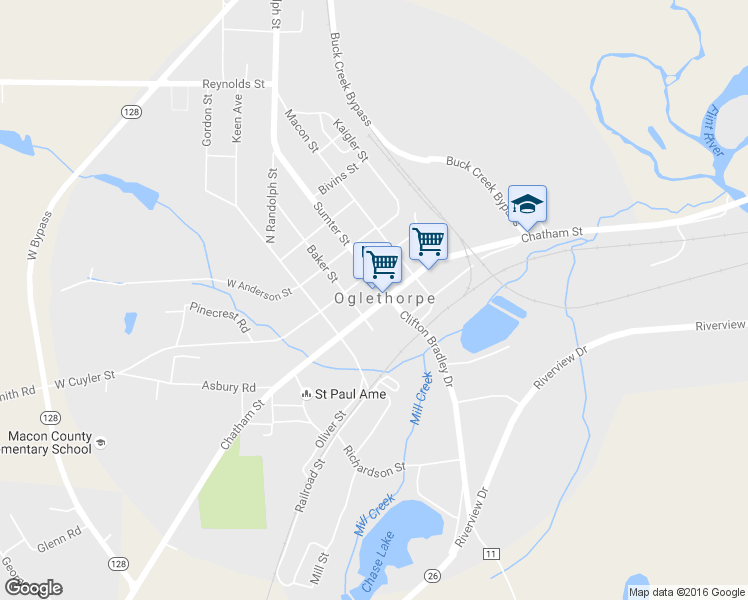 map of restaurants, bars, coffee shops, grocery stores, and more near 110 Chatham Street in Oglethorpe