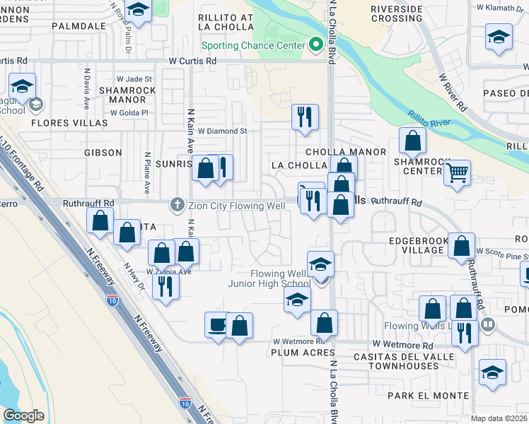 map of restaurants, bars, coffee shops, grocery stores, and more near 2305 West Ruthrauff Road in Tucson