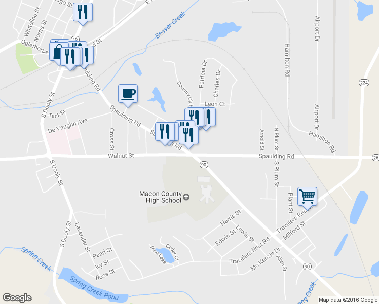 map of restaurants, bars, coffee shops, grocery stores, and more near 500 Spaulding Rd in Montezuma