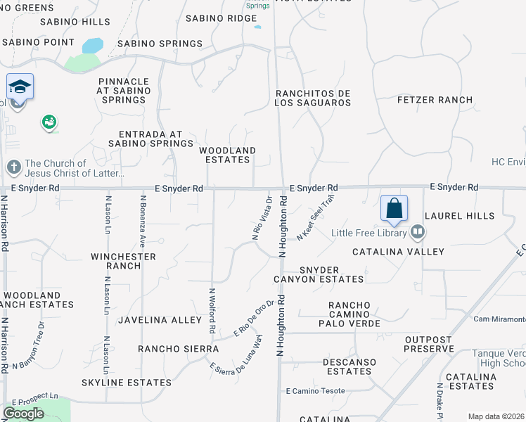 map of restaurants, bars, coffee shops, grocery stores, and more near 4721 North Rio Vista Drive in Tucson