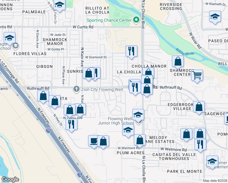 map of restaurants, bars, coffee shops, grocery stores, and more near 2305 West Ruthrauff Road in Tucson