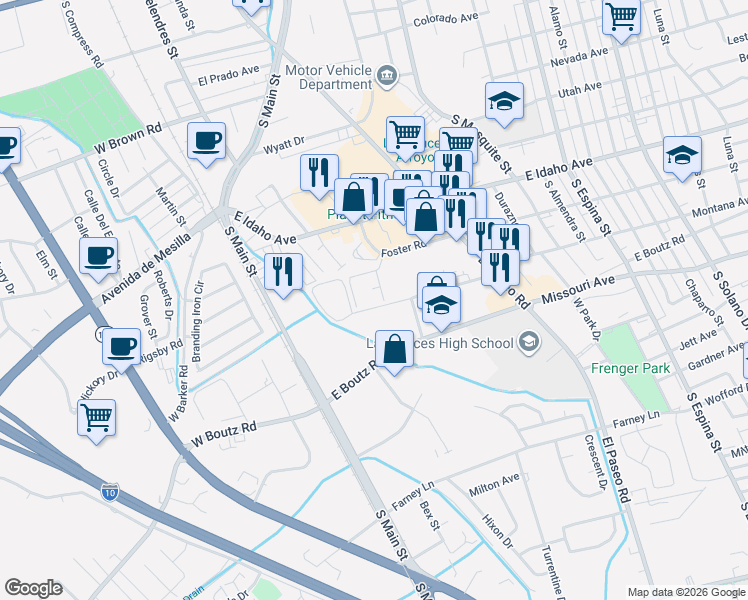 map of restaurants, bars, coffee shops, grocery stores, and more near 290 Montana Avenue in Las Cruces