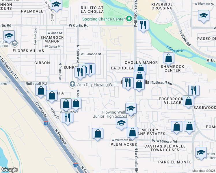 map of restaurants, bars, coffee shops, grocery stores, and more near 2305 West Ruthrauff Road in Tucson