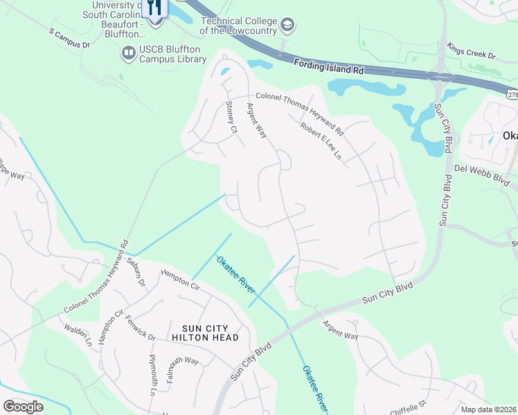 map of restaurants, bars, coffee shops, grocery stores, and more near 34 Pinckney Drive in Bluffton