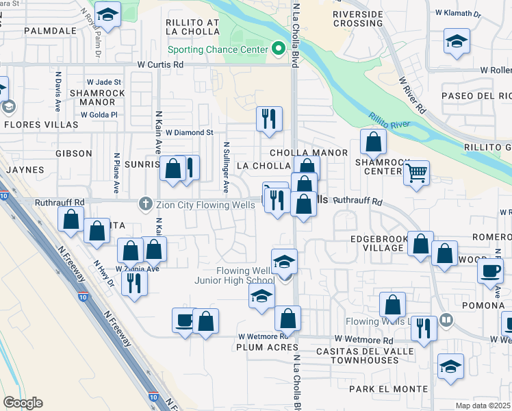 map of restaurants, bars, coffee shops, grocery stores, and more near 2305 West Ruthrauff Road in Tucson