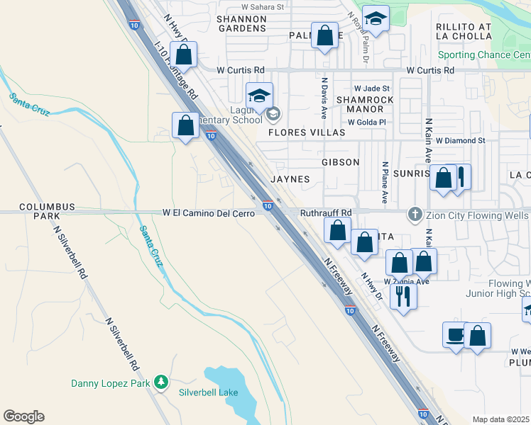 map of restaurants, bars, coffee shops, grocery stores, and more near 3027 West El Camino Del Cerro in Tucson