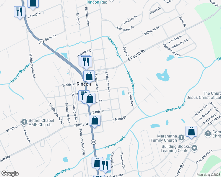map of restaurants, bars, coffee shops, grocery stores, and more near 380 Lexington Avenue in Rincon