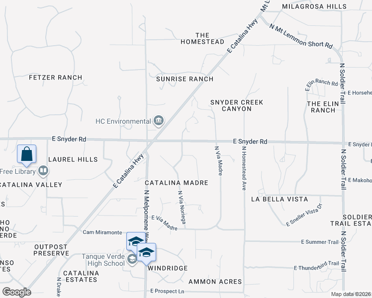 map of restaurants, bars, coffee shops, grocery stores, and more near 11262 East Placita Molino in Tucson