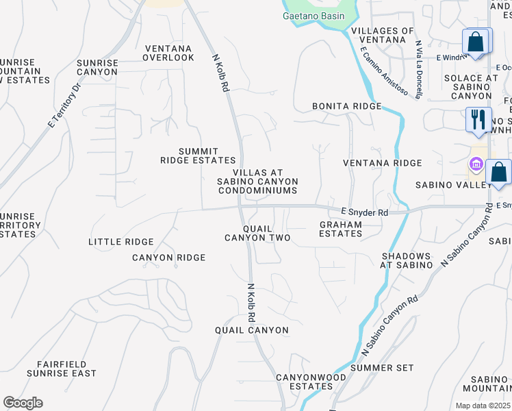 map of restaurants, bars, coffee shops, grocery stores, and more near 7255 East Snyder Road in Tucson