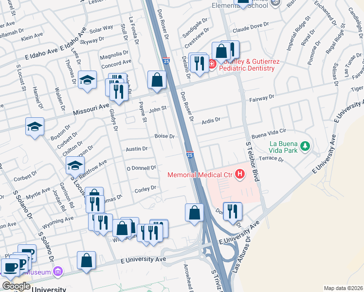 map of restaurants, bars, coffee shops, grocery stores, and more near 1913 Newton Street in Las Cruces
