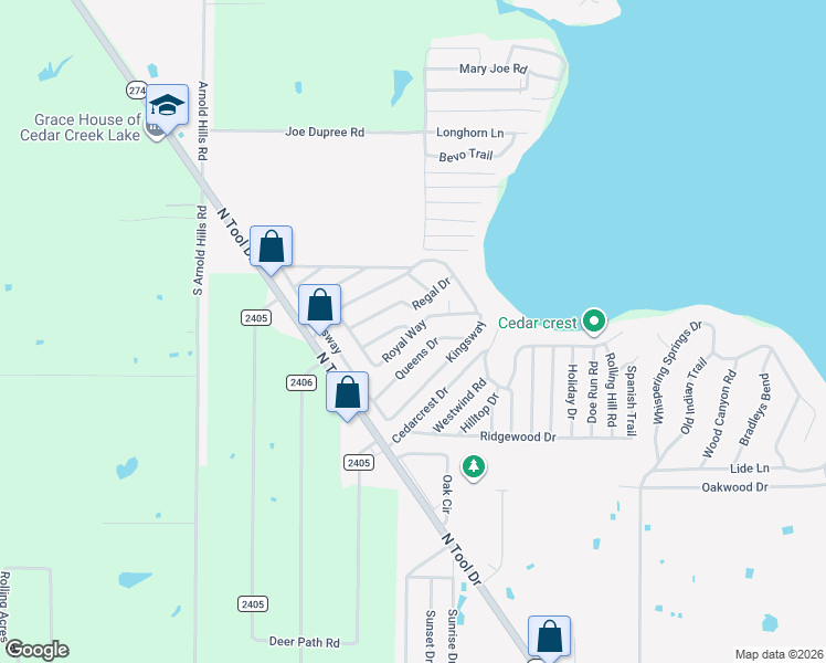 map of restaurants, bars, coffee shops, grocery stores, and more near Royal Way in Tool