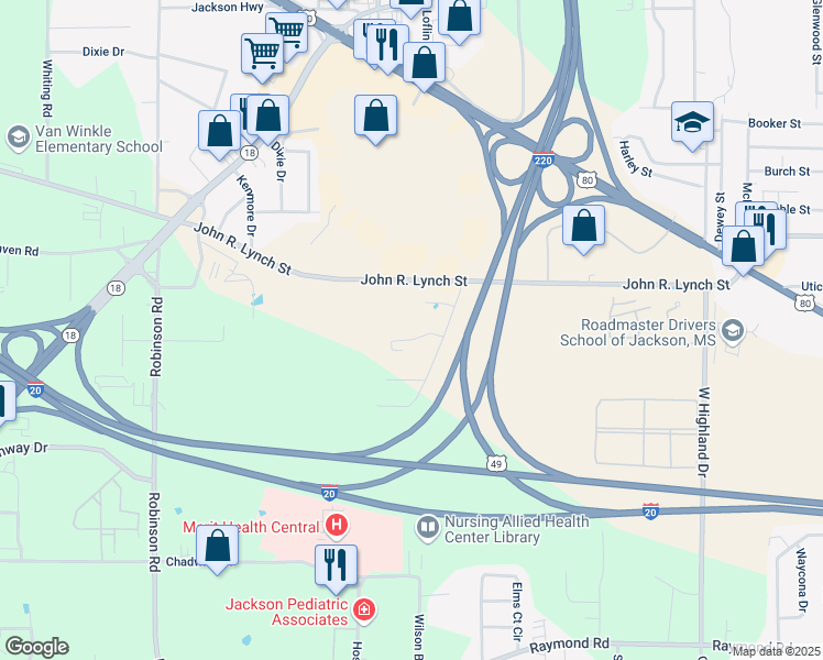 map of restaurants, bars, coffee shops, grocery stores, and more near 4044-4098 Fernley St in Jackson