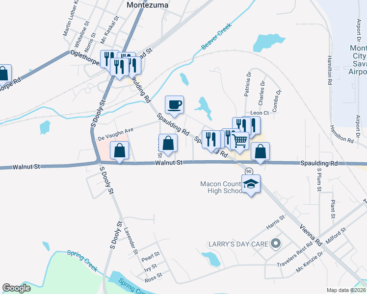 map of restaurants, bars, coffee shops, grocery stores, and more near 507 Forsyth Street in Montezuma