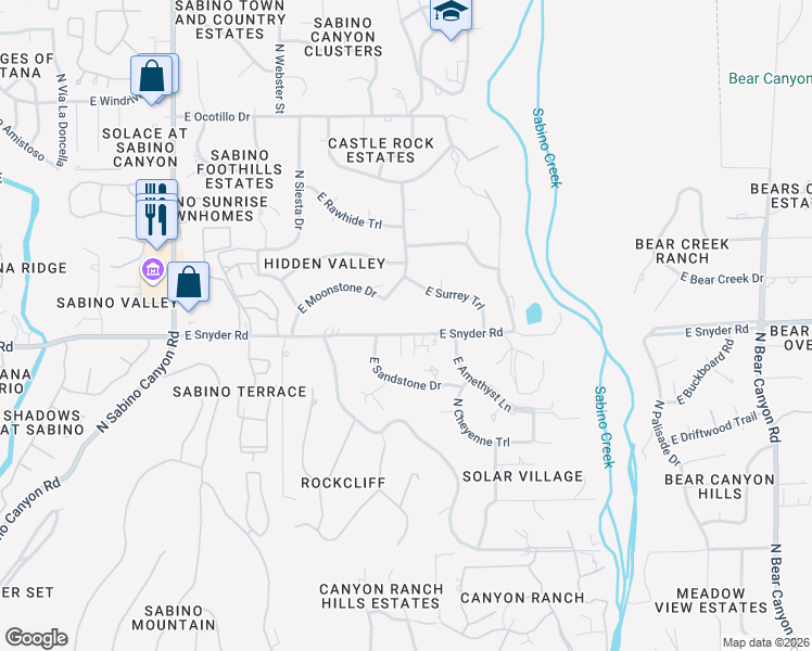 map of restaurants, bars, coffee shops, grocery stores, and more near 8270 East Moonstone Drive in Tucson