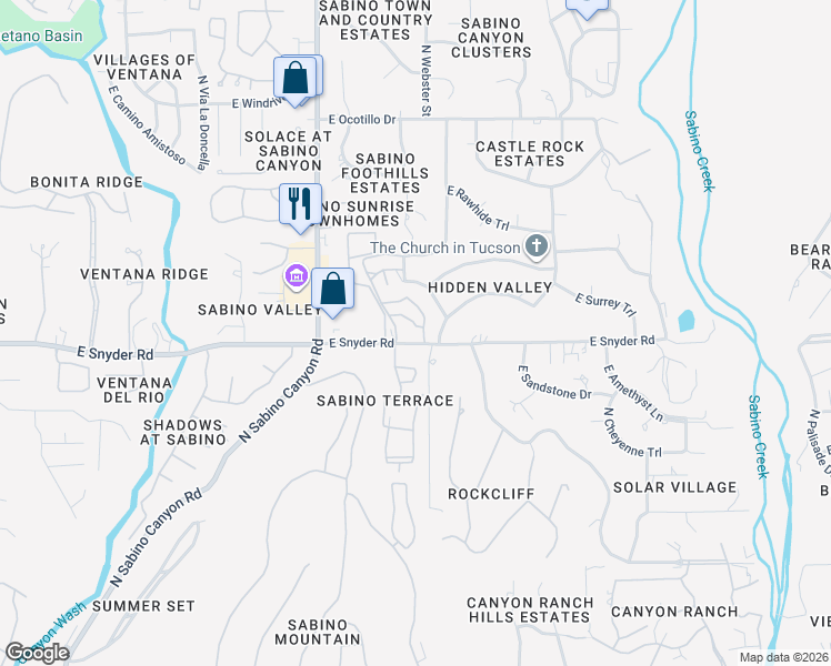 map of restaurants, bars, coffee shops, grocery stores, and more near 8085 East Shadow Canyon Road in Tucson