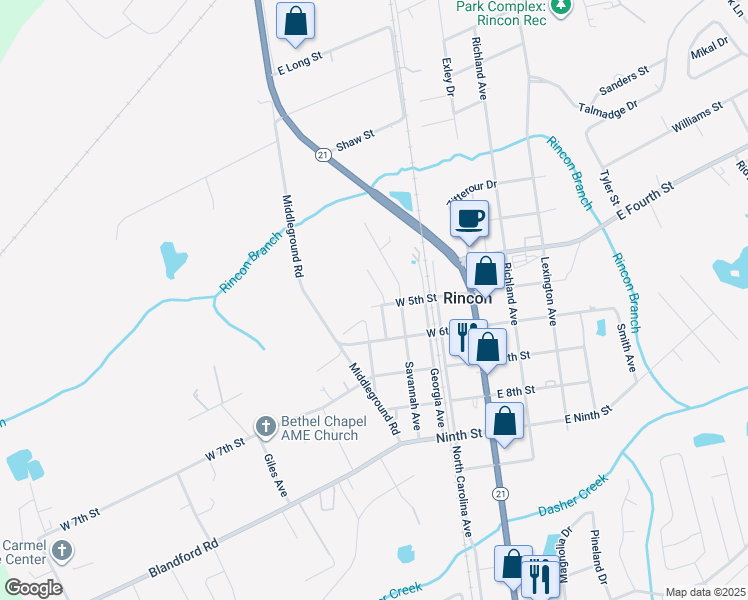 map of restaurants, bars, coffee shops, grocery stores, and more near 509 Greenbay Avenue in Rincon
